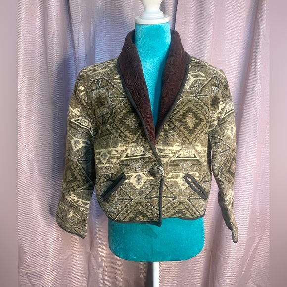 Vintage Jackets & Blazers - Vintage Aztec sweater/coat in light green